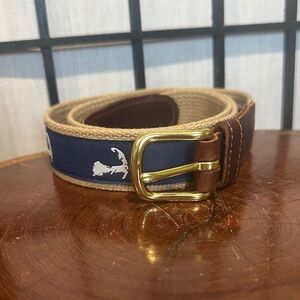 Preston Cape Cod Preppy Men's Belt Navy Gold Buckle 36” Worn Once